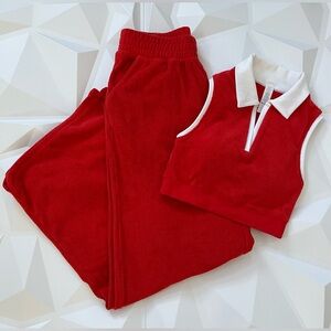 ♥️ Aerie Offline by Aerie Summer Lights Terry Wide Leg Pant & Crop Top SET Comfy